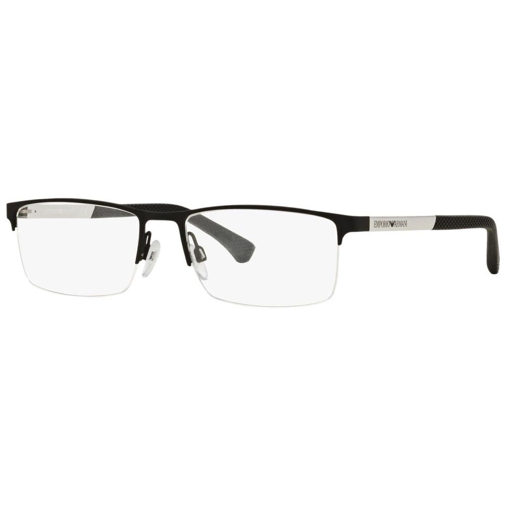 Emporio Armani EA1041 Eyeglasses | Rectangle Half-Rim | Rubber Black | 55-17-140